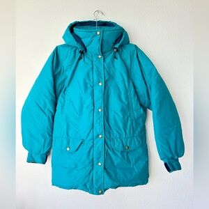 Vintage The North Face Coat Womens M Teal Blue Hooded Parka Snap Front USA